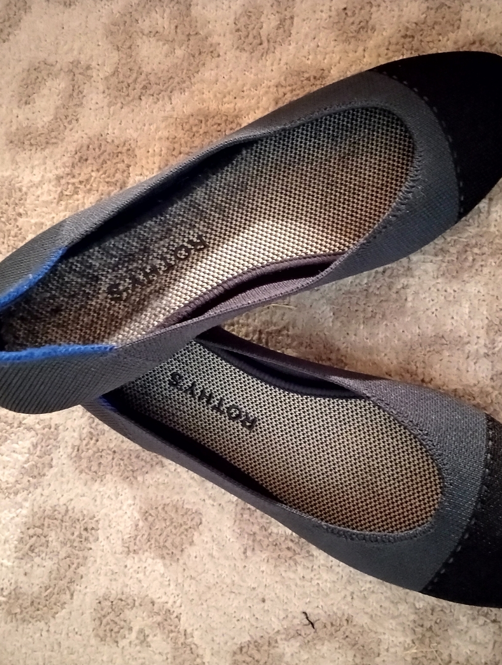 Rothys Navy Flats With Black Top Cap